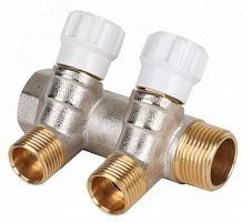 MM.402.0504 Коллектор латунный MVI 3/4"x1/2" 2 вых с регулирующими вентилями