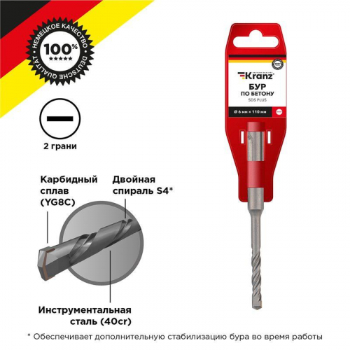 KR-91-0006 Бур по бетону 6x110мм SDS PLUS Kranz 