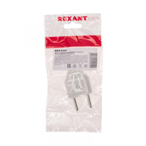 11-8946 Вилка прямая 6А плоская без заземл. бел. Rexant  фото 6