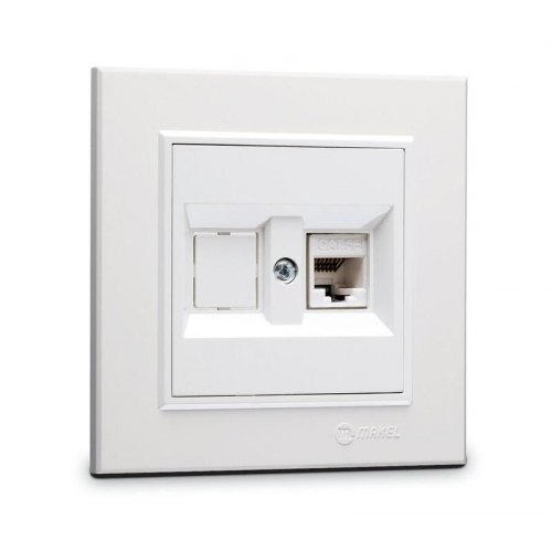56001035 Розетка компютерная CAT5 + гнездо СП Karea IP20 бел. Makel 