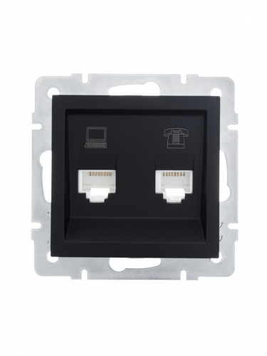 742-4288-143 Розетка компьютерная + телефонная 1-м СП Vesna механизм черн. бархат LEZARD 