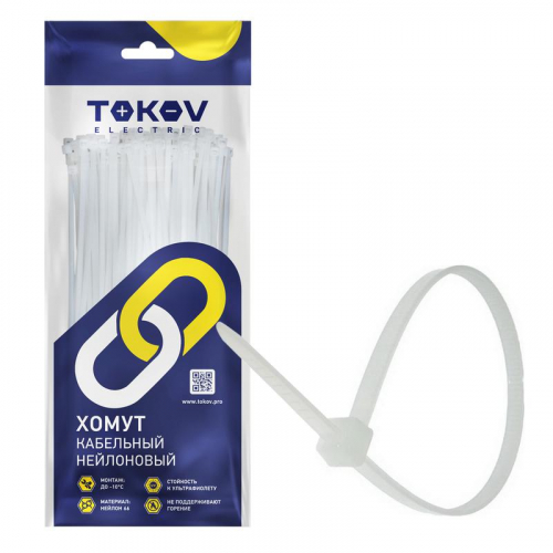 TKE-HNS-2.5-150-W/100 Хомут кабельный нейлоновый бел. 2.5х150 (уп.100шт) TOKOV ELECTRIC 