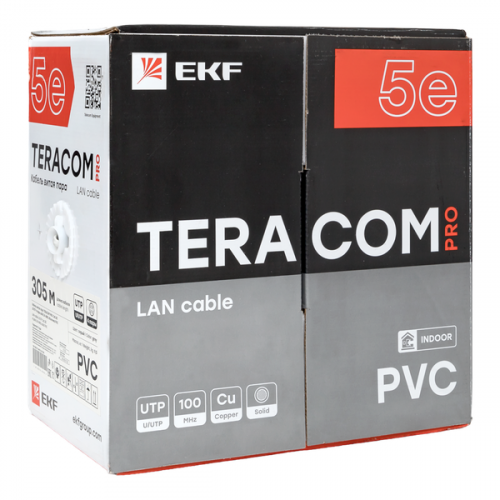 TRP-5EUTP-04PVC-GY-IN3 Кабель витая пара U/UTP кат.5E 4 пары 24 AWG solid PVC сер. (м) TERACOM PRO EKF  фото 3