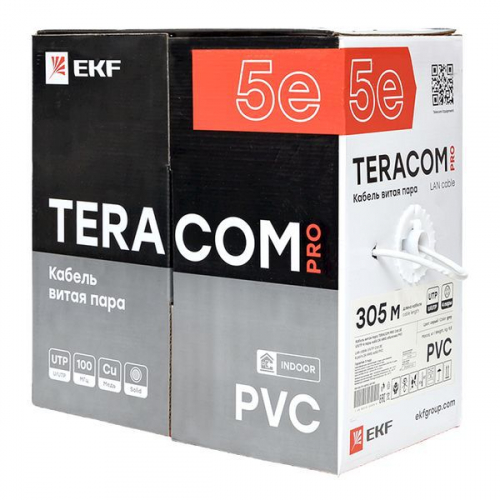 TRP-5EUTP-04PVC-GY-IN3 Кабель витая пара U/UTP кат.5E 4 пары 24 AWG solid PVC сер. (м) TERACOM PRO EKF  фото 4