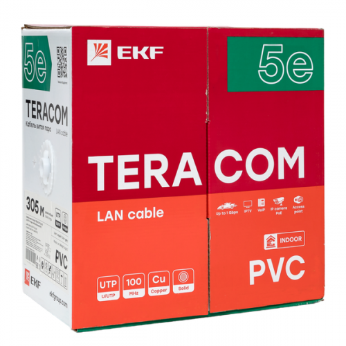 TRC-5EUTP-04PVC-GY-IN3 Кабель витая пара U/UTP кат.5E 4 пары solid PVC сер. TERACOM EKF  фото 3