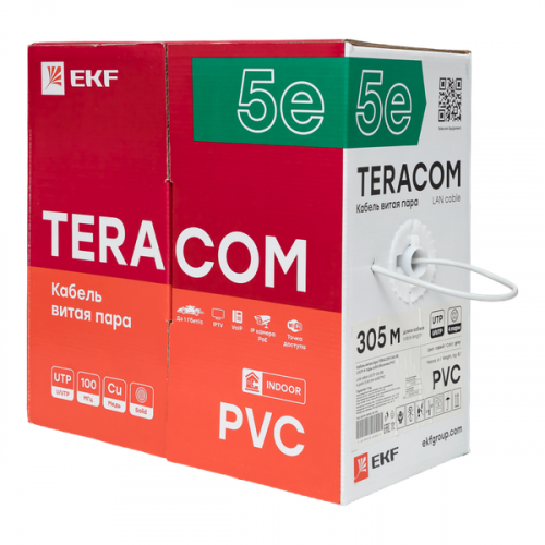 TRC-5EUTP-04PVC-GY-IN3 Кабель витая пара U/UTP кат.5E 4 пары solid PVC сер. TERACOM EKF  фото 4
