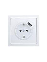 704-0288-181 Розетка 1-м ZIMA IP20 + USB с заземл. механизм бел. LEZARD 