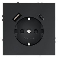 VLS040507 Розетка 1-м СП S70 16А с USB A+С с заземл. защ. шторки механизм графит Voltum 