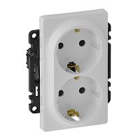 753127 Розетка 2-м СП Valena Life 16А IP20 250В 2х2P+E безвинтов. клеммы с лицев. панелью механизм бел. Leg 