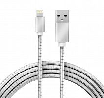 18-4247 Кабель USB для iPhone 5/6/7 моделей шнур в металлической оплетке серебристый Rexant 