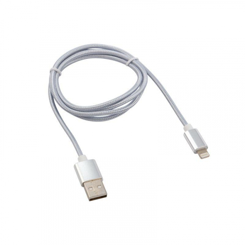18-7051 Кабель USB-Lightning 1м серебристая нейлоновая оплетка Rexant  фото 2