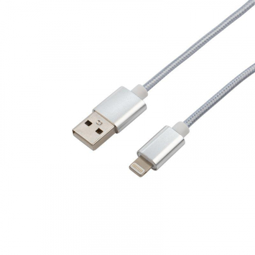 18-7051 Кабель USB-Lightning 1м серебристая нейлоновая оплетка Rexant  фото 3