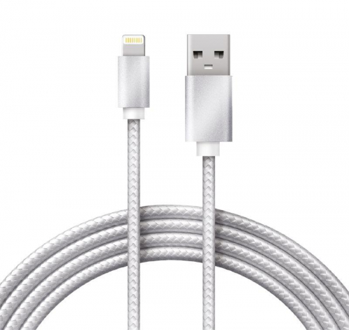 18-7051 Кабель USB-Lightning 1м серебристая нейлоновая оплетка Rexant 