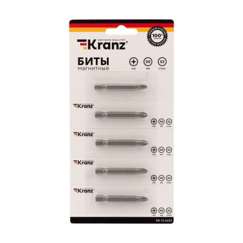 KR-12-6222 Бита PH2x50мм для шуруповерта сталь S2 (уп.5шт) (лента) Kranz  фото 3
