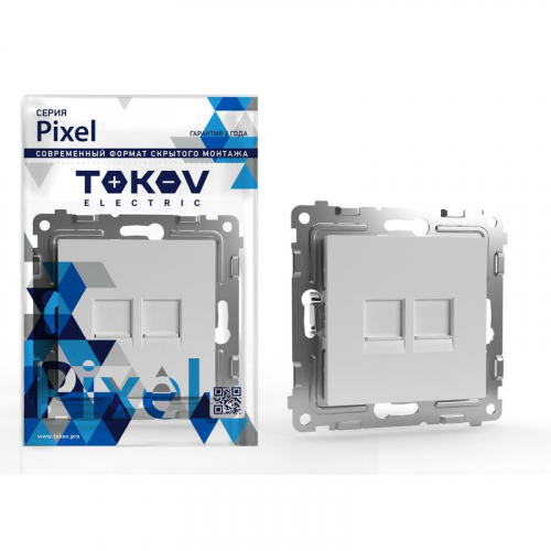 TKE-PX-RC2-C01 Розетка компьютерная 2-м СП Pixel RJ45 кат.5E механизм бел. TOKOV ELECTRIC 
