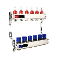 VM15106 Группа коллекторная с расходомерами VARMEGA  ВР 1", на 6 контуров 3/4" EK, нерж. сталь