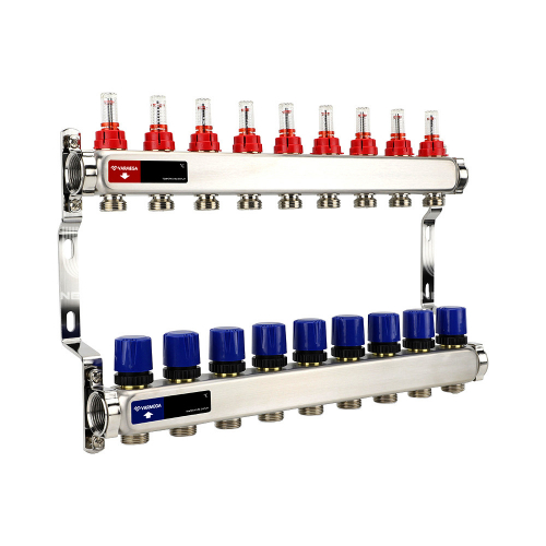 VM15109 Группа коллекторная с расходомерами VARMEGA  ВР 1", на 9 контуров 3/4" EK, нерж. сталь